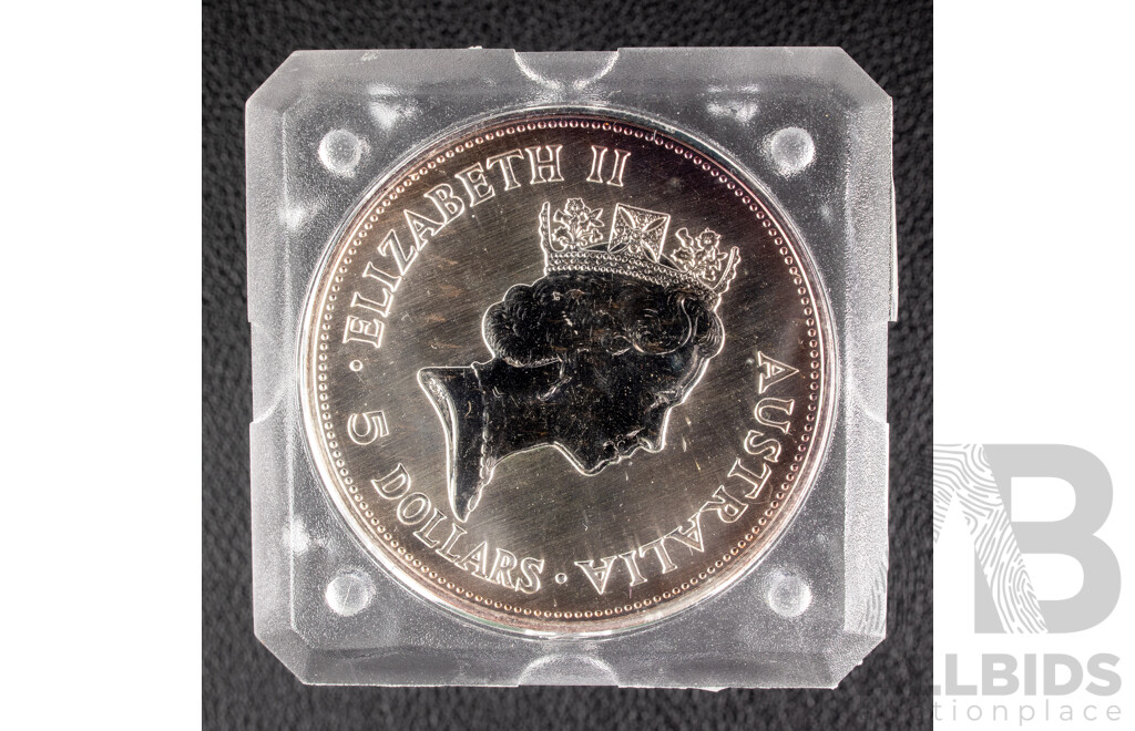 Australian Perth Mint 1990 Silver Five Dollar Coin, the Australian Kookaburra .999