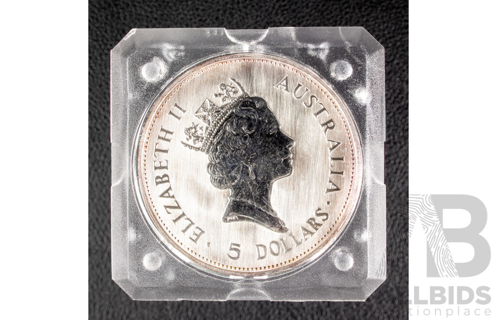 Australian Perth Mint 1990 Silver Five Dollar Coin, the Australian Kookaburra .999
