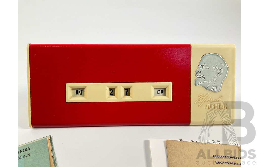 Three Australian 1999 One Dollar PNCs, International Year of the Older Persons with Royal Air Force Service and Release Book, Polish 505 Air Badge, USSR Lenin Desk Calendar