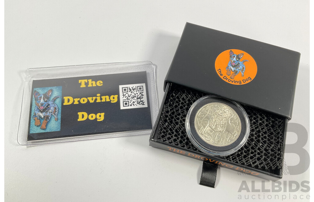 Australian 1966 Round Silver Fifty Cent Coin, the Droving Dog Gift Pack .800