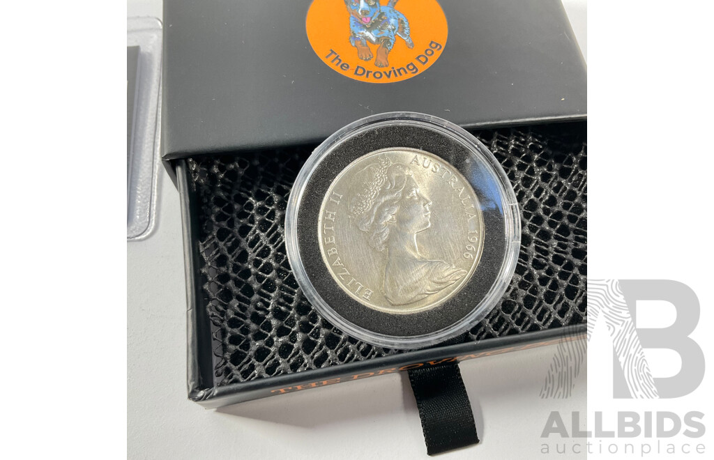Australian 1966 Round Silver Fifty Cent Coin, the Droving Dog Gift Pack .800