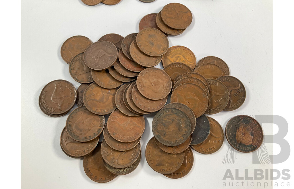 Collection of Australian KGVI, QE2 Pennies and Half Pennies, Examples Spanning 1940 to 1964