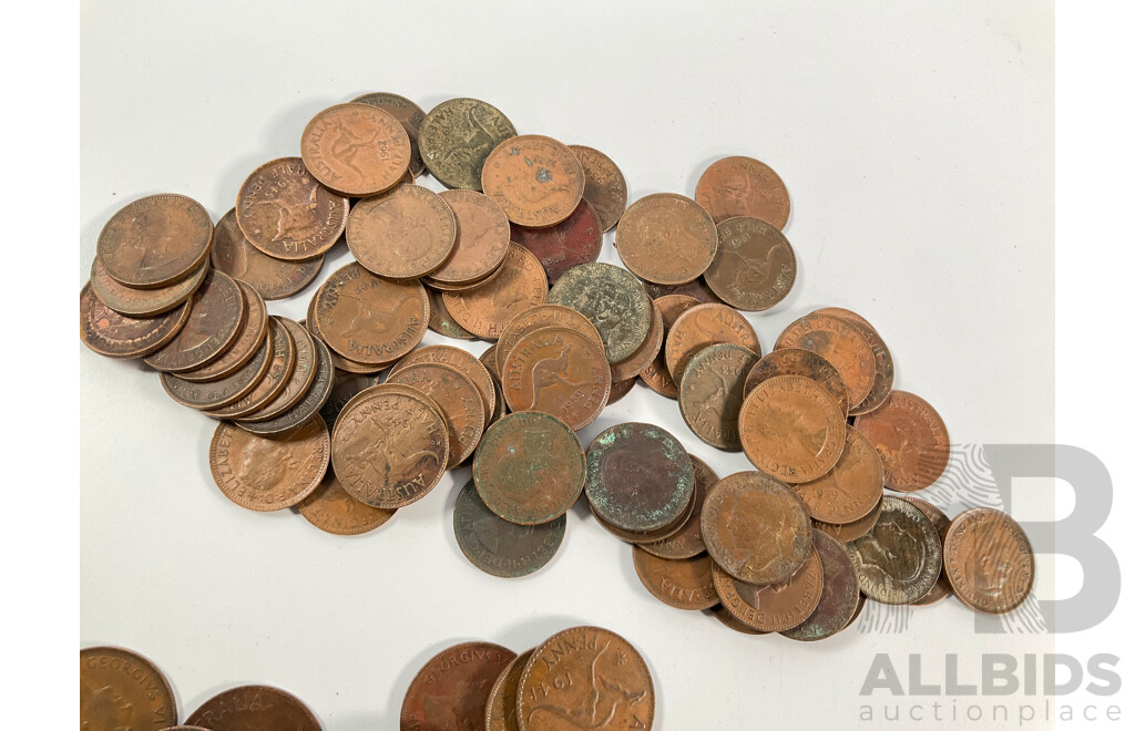 Collection of Australian KGVI, QE2 Pennies and Half Pennies, Examples Spanning 1940 to 1964