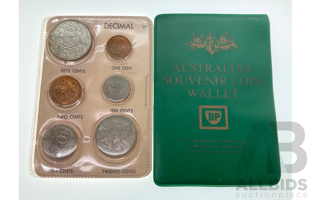 Australian 1966 BP Souvenir Decimal Coin Wallet Including Round Silver Fifty Cent Coin .800