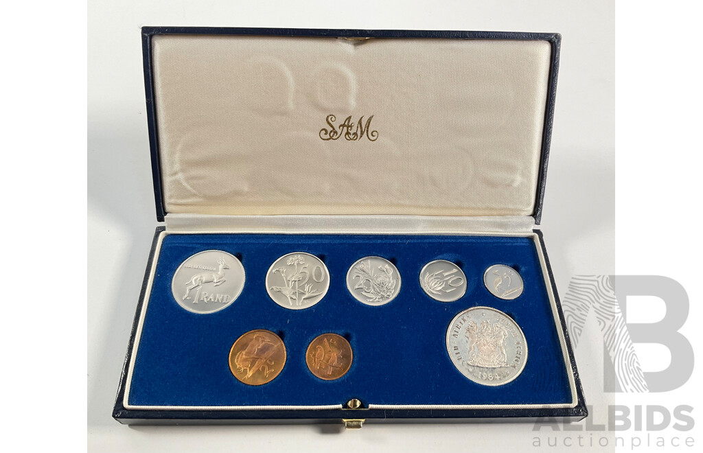 South Africa 1984 Eight Proof Coin Set, Including Silver One Rand Coin .800