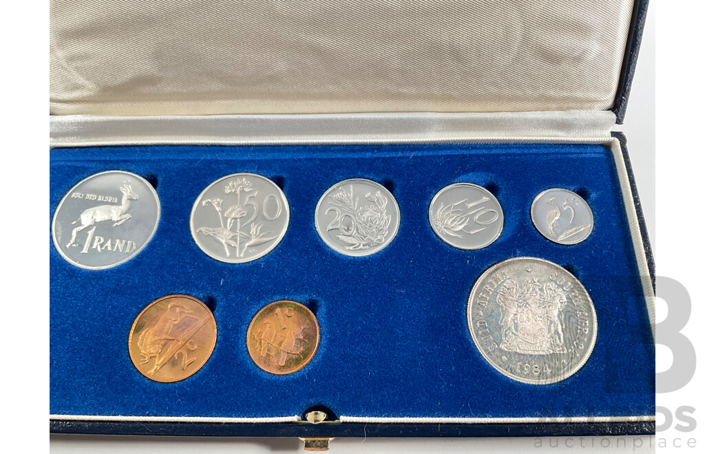South Africa 1984 Eight Proof Coin Set, Including Silver One Rand Coin .800