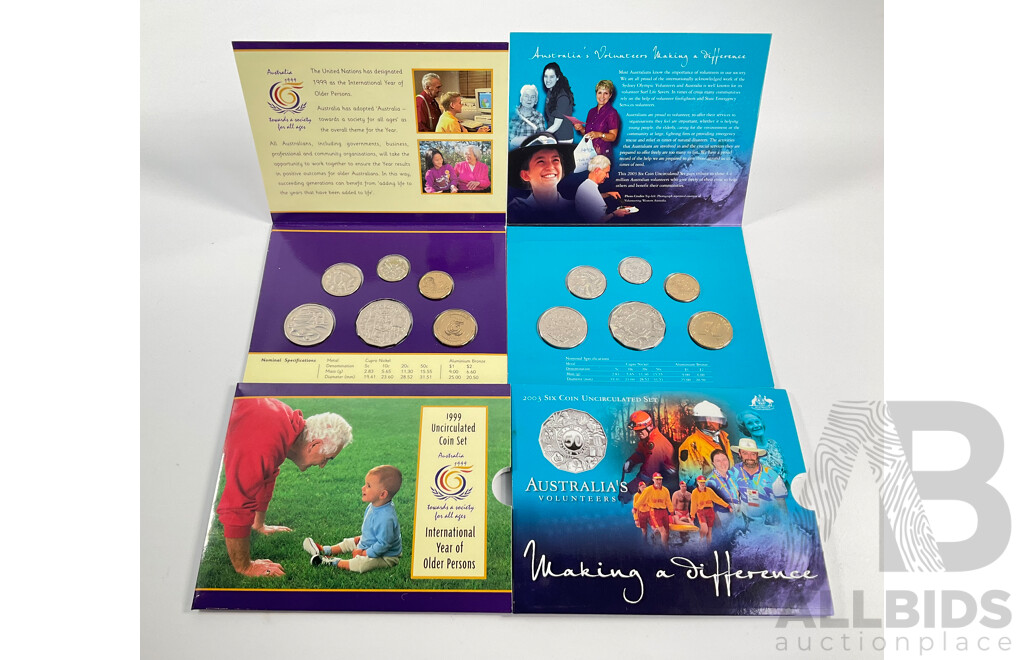 Two Australian RAM UNC Coin Sets Including 1999 International Year of the Older Person and 2003 Australia's Volunteers