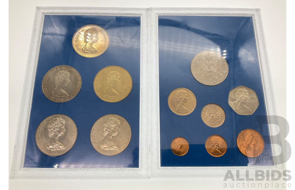 United Kingdom 1977 QE2 Silver Jubilee UNC Coin Set with 1981 Royal Wedding Crown Set