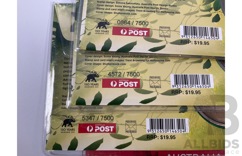 Three Australian Zoos 150 Years of Melbourne Zoo PNCs, Two Australia Post 200 Years PNCs, USA 1971 Five Proof Coin Set