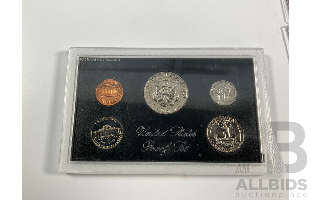 Three Australian Zoos 150 Years of Melbourne Zoo PNCs, Two Australia Post 200 Years PNCs, USA 1971 Five Proof Coin Set