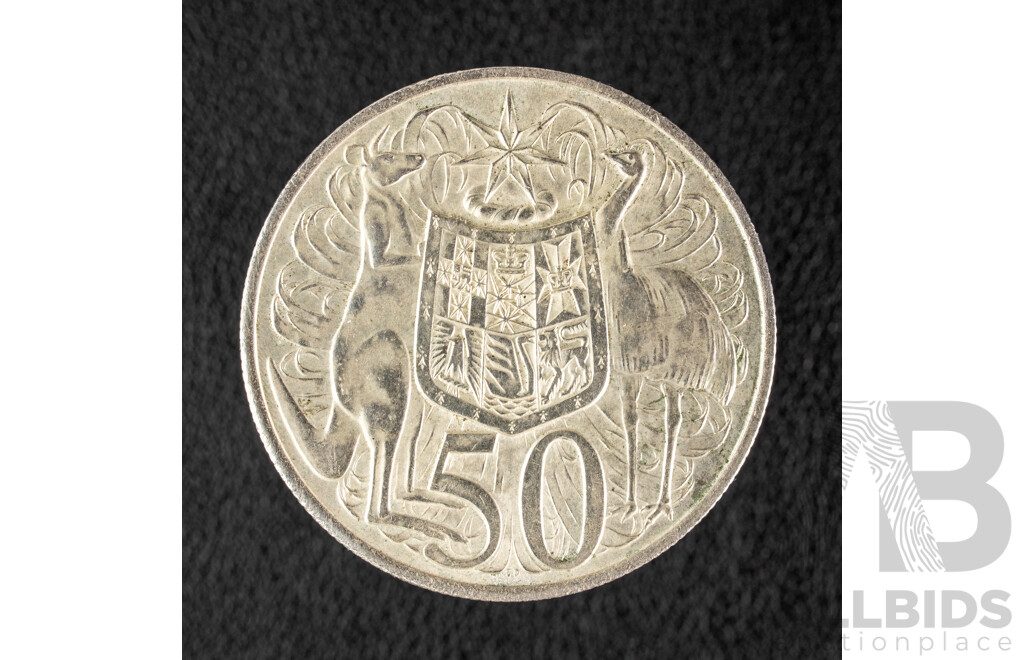 Australian 1966 Round Silver Fifty Cent Coin .800