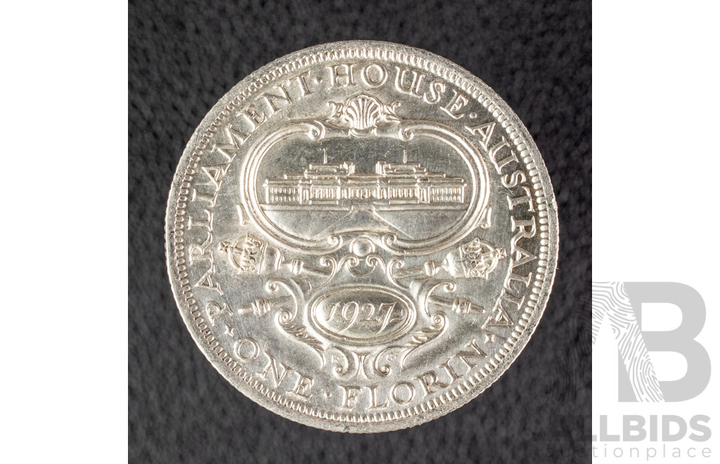 Australian 1927 KGV Silver Florin, Commemorative Parliament House, High Grade .925