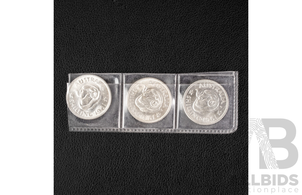 Thee Australian 1961 Silver Shillings .500