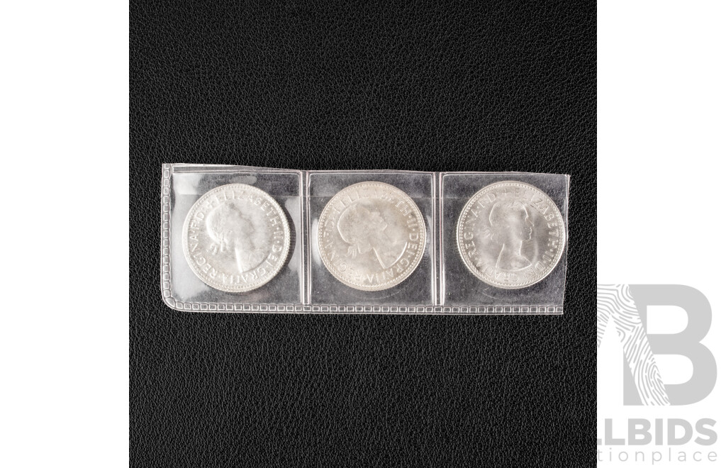 Thee Australian 1961 Silver Shillings .500