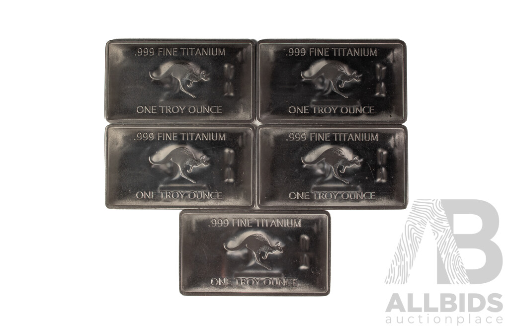 Five Australian Titanium Bullion One Troy Ounce Ingots