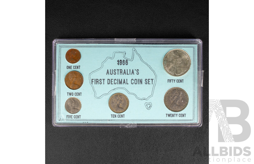 Australian 1966 First Decimal Coin Set Including Silver Round Fifty Cent