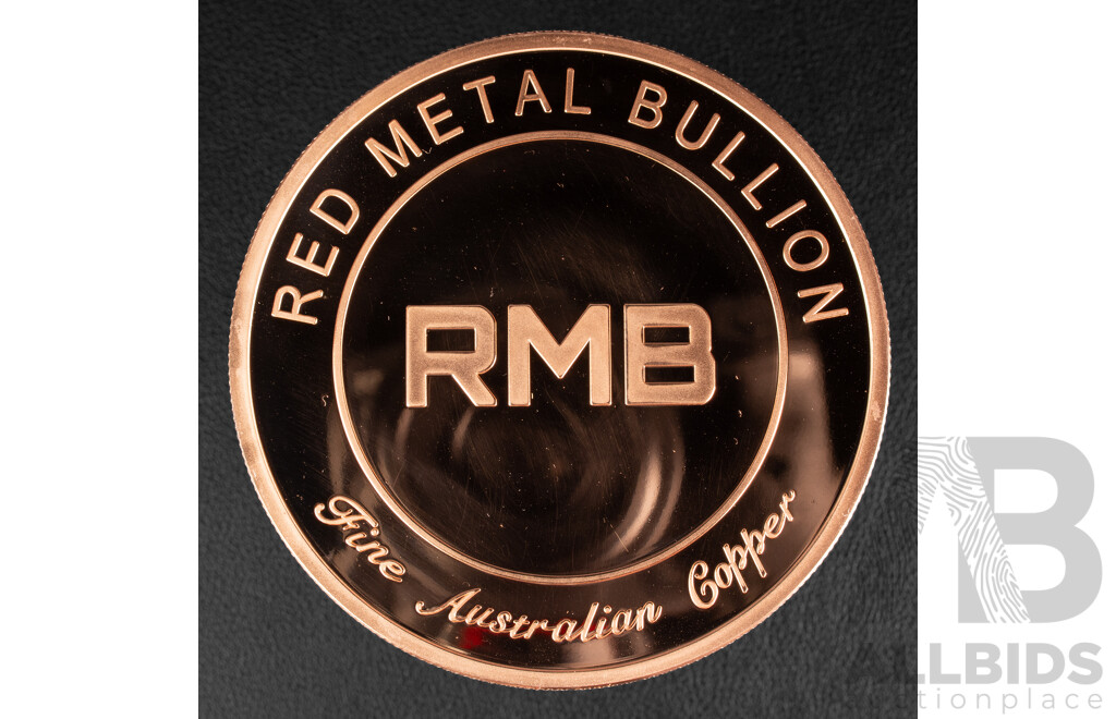 Australian Red Metal Bullion Five Ounce Copper Coin, Red Poppy Remembrance, Lest We Forget