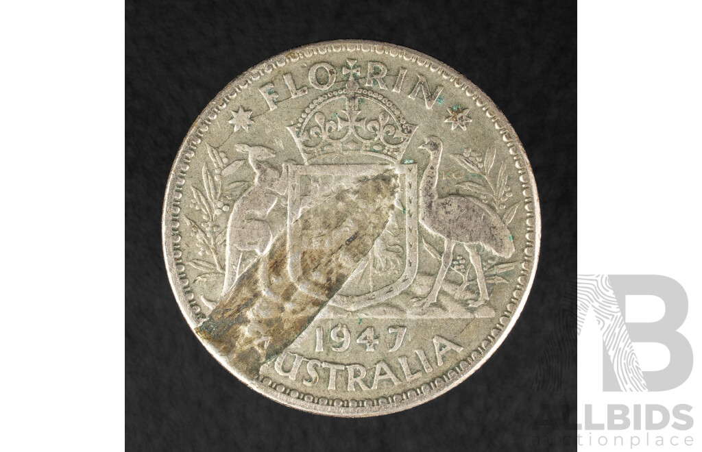 Australian 1947 Silver Florin Reverse Mistrike .500
