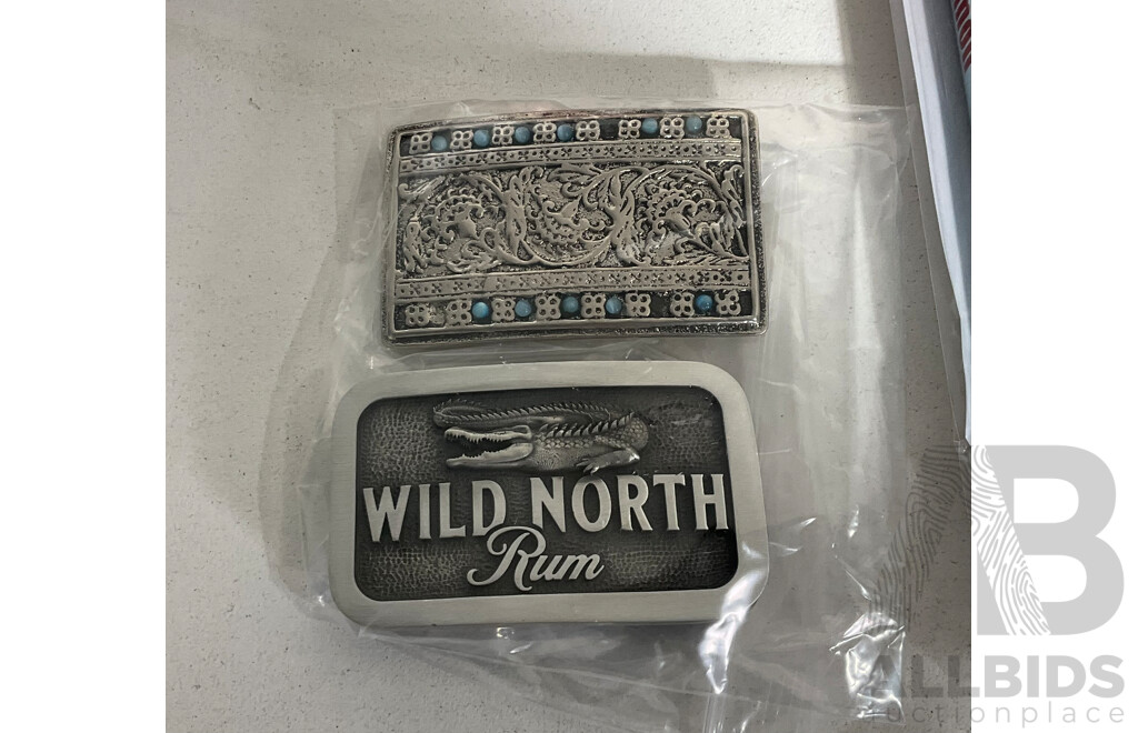 John Lennon Illustrated Biography, Streisand, Guilty Vinyl Record, Vintage Vegemite Jar, Jim Beam Money Box, Belt Buckles Including Wild North Rum Pewter Belt Buckle