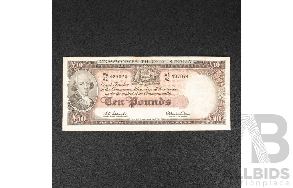Australian 1960 Ten Pound Note, R63 Coombs/Wilson WA 42 487074
