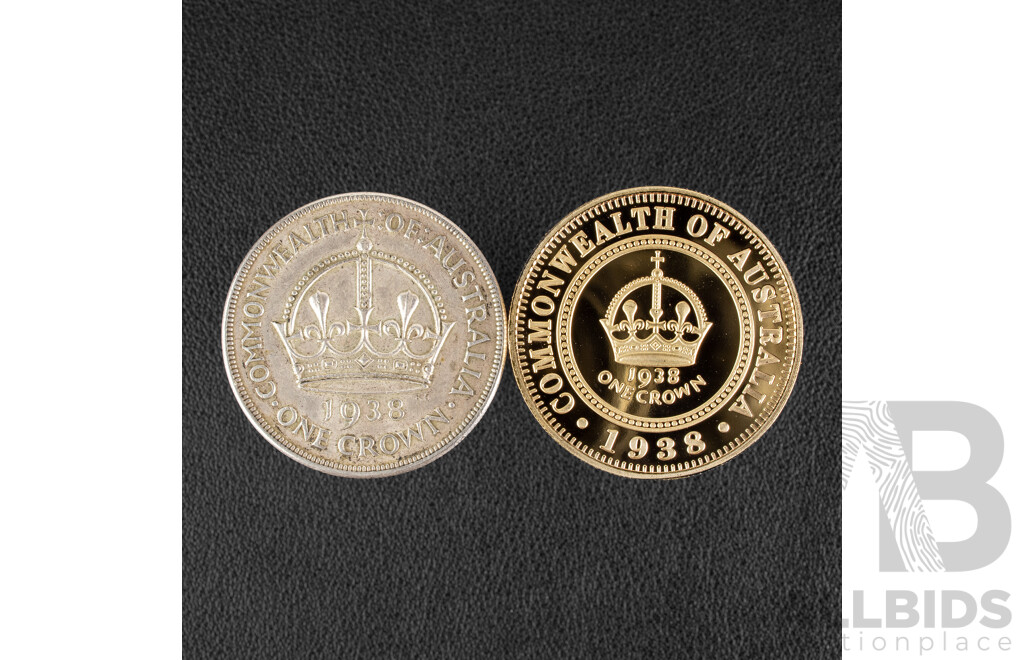 Australian 1938 KGVI Silver Crown .925 and 2015 Seventy Seven Year Anniversary Gold Plated Crown