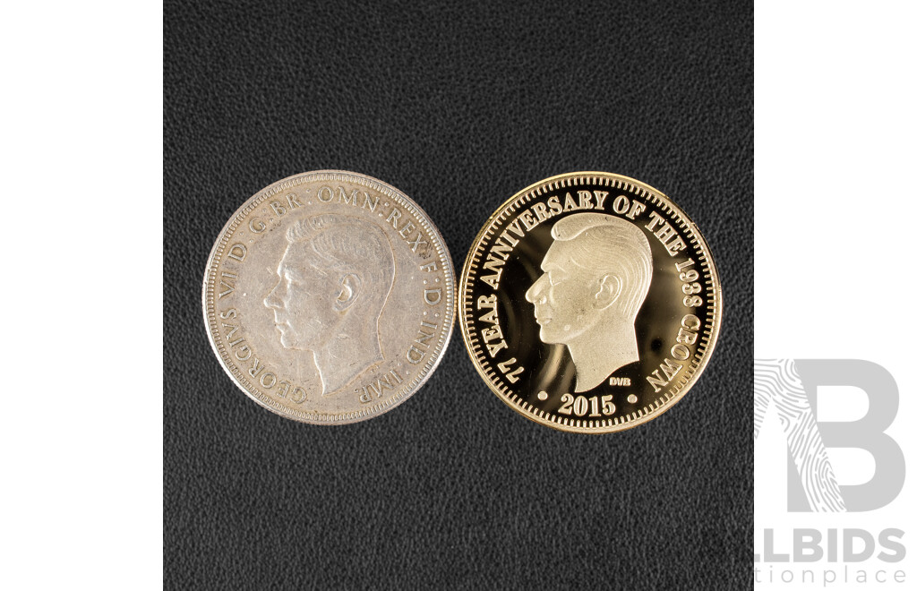 Australian 1938 KGVI Silver Crown .925 and 2015 Seventy Seven Year Anniversary Gold Plated Crown