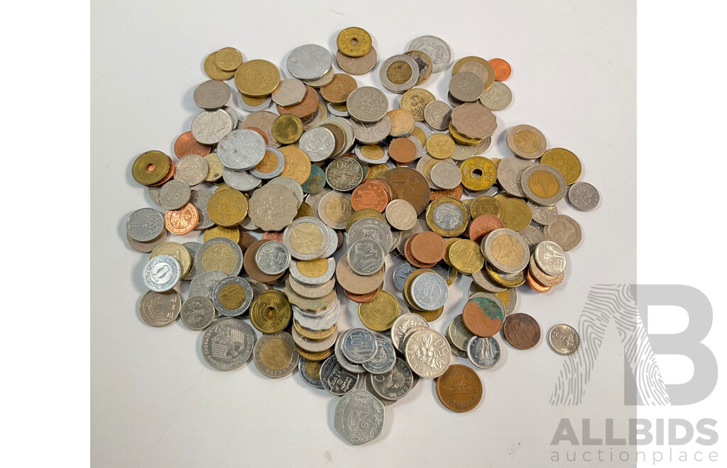 Collection of International Coins Including Germany, United Kingdom, Euro, Singapore, Italy, Greece, Denmark, Turkey - Approximately 980 Grams