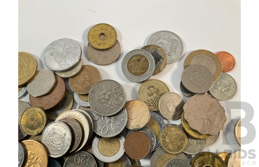 Collection of International Coins Including Germany, United Kingdom, Euro, Singapore, Italy, Greece, Denmark, Turkey - Approximately 980 Grams