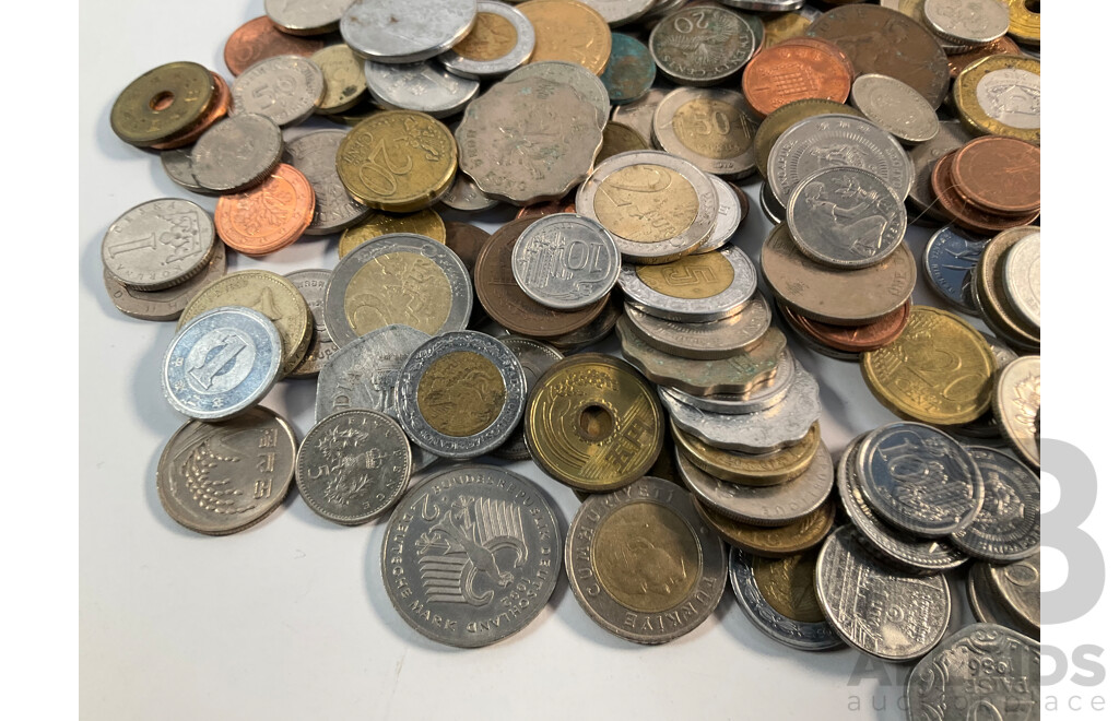 Collection of International Coins Including Germany, United Kingdom, Euro, Singapore, Italy, Greece, Denmark, Turkey - Approximately 980 Grams