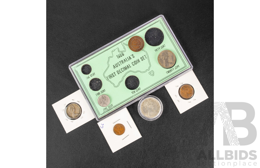 Australian 1966 First Decimal Coin Set Including Silver Round Fifty Cent