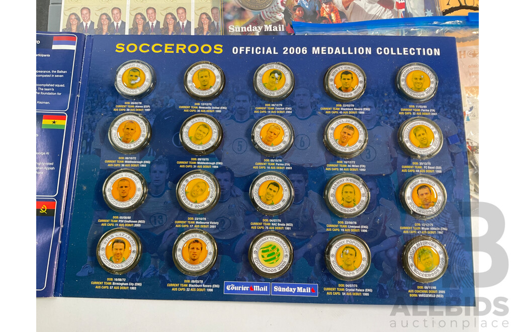 Australia 1994 Year of the Family PNC, Heroes of the Socceroos, Australian Species, Steve Waugh Medallion Sets, M.R Roberts 1986 Halley's Comet Medallion, Mint Stamp Mini Sheets, Scent of a Rose and William and Kate Wedding...............