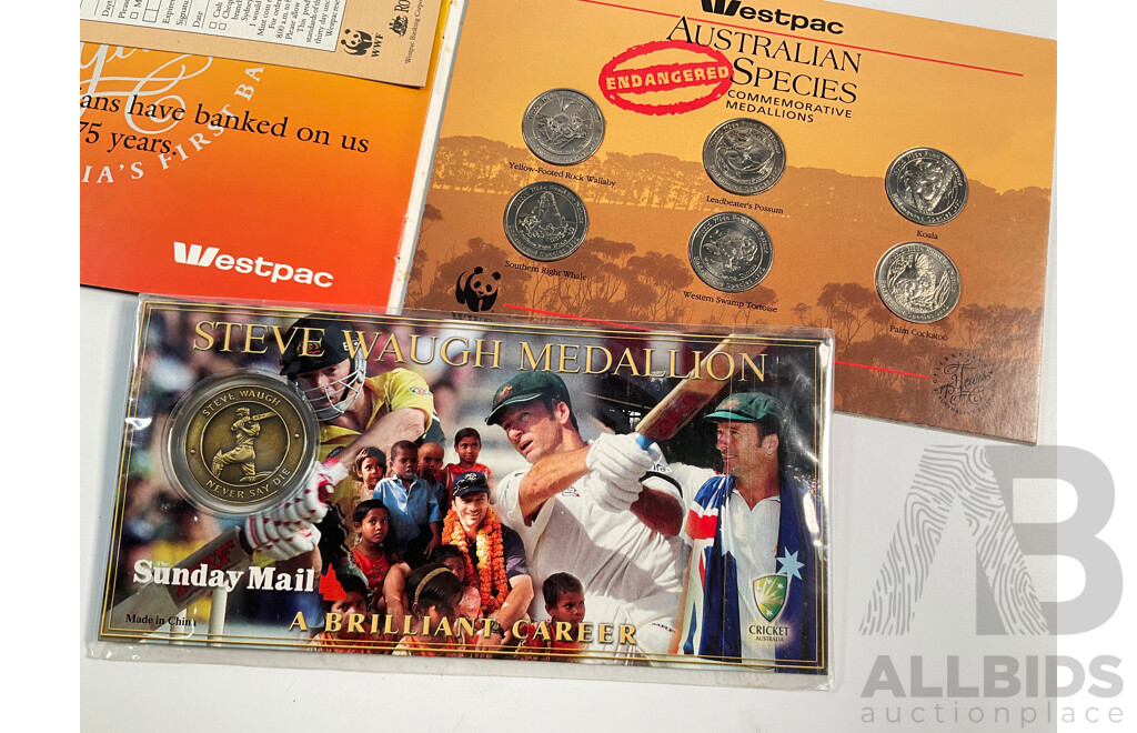 Australia 1994 Year of the Family PNC, Heroes of the Socceroos, Australian Species, Steve Waugh Medallion Sets, M.R Roberts 1986 Halley's Comet Medallion, Mint Stamp Mini Sheets, Scent of a Rose and William and Kate Wedding...............