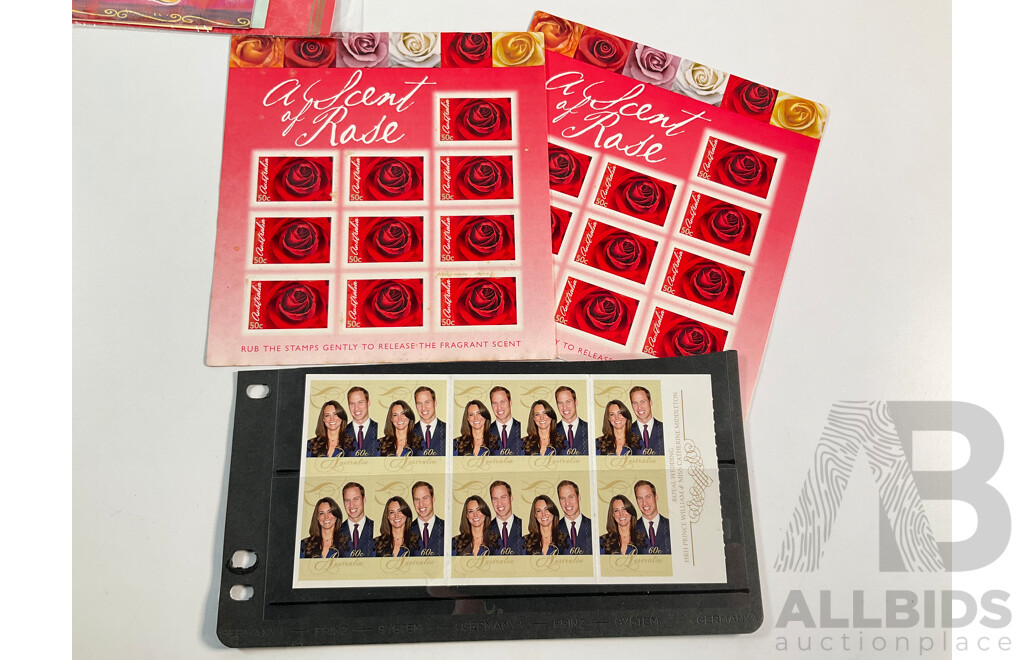 Australia 1994 Year of the Family PNC, Heroes of the Socceroos, Australian Species, Steve Waugh Medallion Sets, M.R Roberts 1986 Halley's Comet Medallion, Mint Stamp Mini Sheets, Scent of a Rose and William and Kate Wedding...............