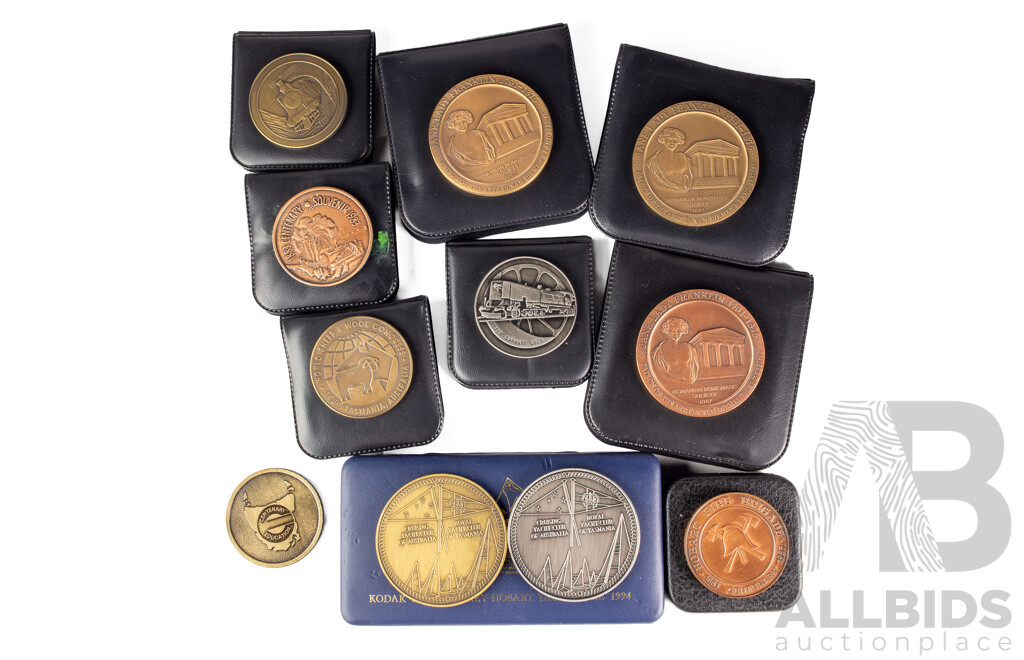 Collection of Australian Medallions Including Kodak Gold 1994 Sydney-Hobart Yacht Race Set, 1983 Hobart Fire Brigade, 1985 Tasmanian Education Department, Emu Bay Railway Company, 1989 Sheep and Wool Congress..............