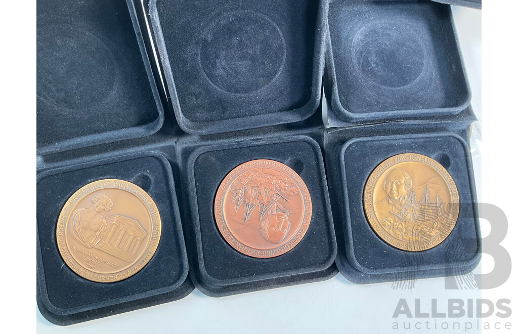Collection of Australian Medallions Including Kodak Gold 1994 Sydney-Hobart Yacht Race Set, 1983 Hobart Fire Brigade, 1985 Tasmanian Education Department, Emu Bay Railway Company, 1989 Sheep and Wool Congress..............