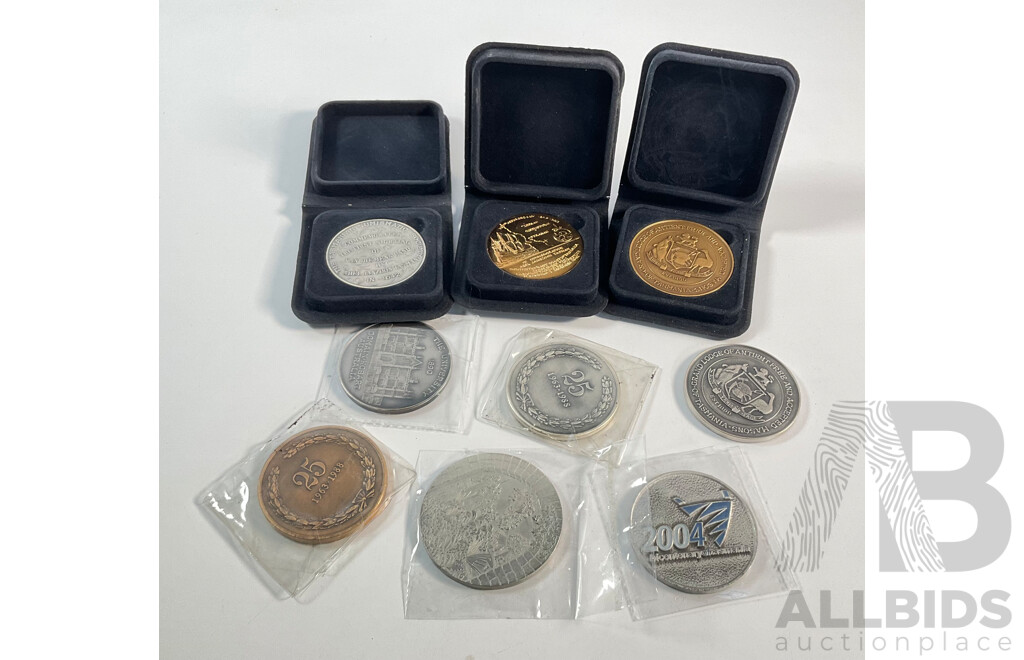 Collection of Tasmanian Medallions Including Two Masonic, Numismatic Society, Hobart Town, Botanical Gardens, University Centenary