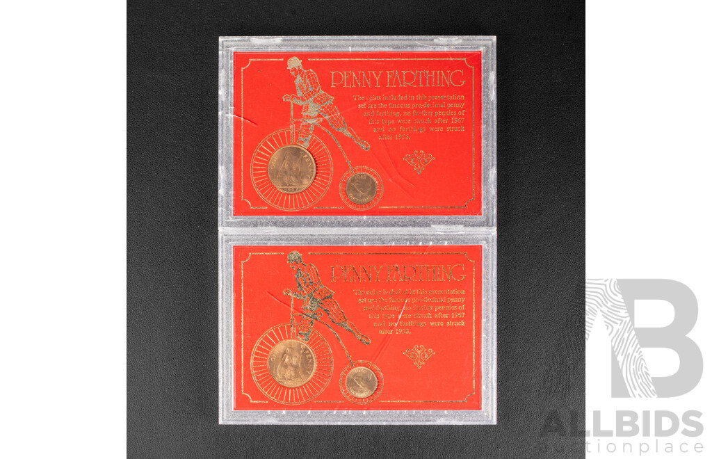 Collection of United Kingdom Coin Sets Including Two First Decimal Coin Wallets, 1975, 1976 Year Sets, 1981 Royal Wedding Set, Two Penny Farthing Sets