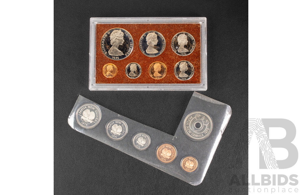 Papua New Guinea and Cook Islands 1975 Six Proof Coin Sets