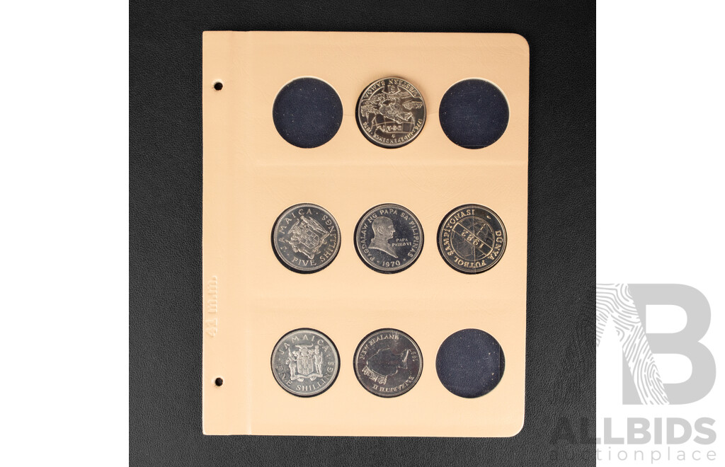Collection of UNC Coins Including New Zealand 1975 Silver One Dollar, Tonga 200 Gold Plated Two Panga, Virgin Islands 2006 One Dollar, Western Samoa 1975 One Dollar, Philippines 1970piso, Turkey 1982 One Hundred Lira