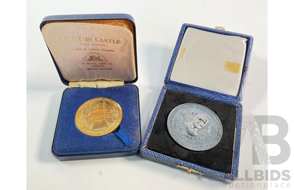 Australian 1967 Coin Associates Governor Lachlan Macquarie Silver Medallion, UK Towe Mint Windsor Castle Bronze Medallion