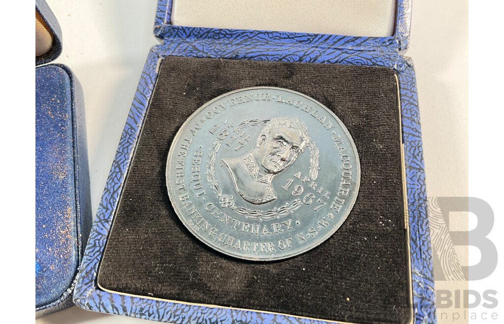 Australian 1967 Coin Associates Governor Lachlan Macquarie Silver Medallion, UK Towe Mint Windsor Castle Bronze Medallion