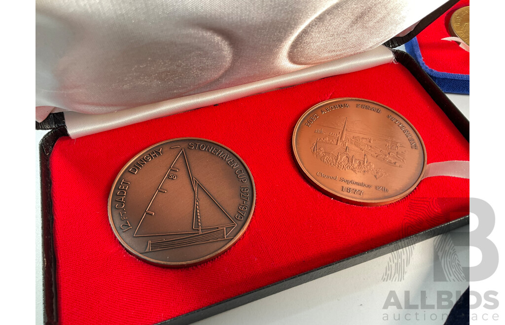 Australian Medallions Including Stokes 1974 Hobart Cup, 1982 Tasmanian Numismatic Society, 1979 Stonehaven Cup, 1977 Port Arthur Penal Settlements, Western Australia 150th Anniversary...........