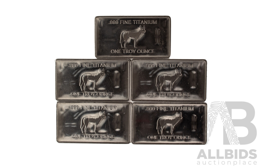 Five Australian Titanium Bullion One Troy Ounce Ingots