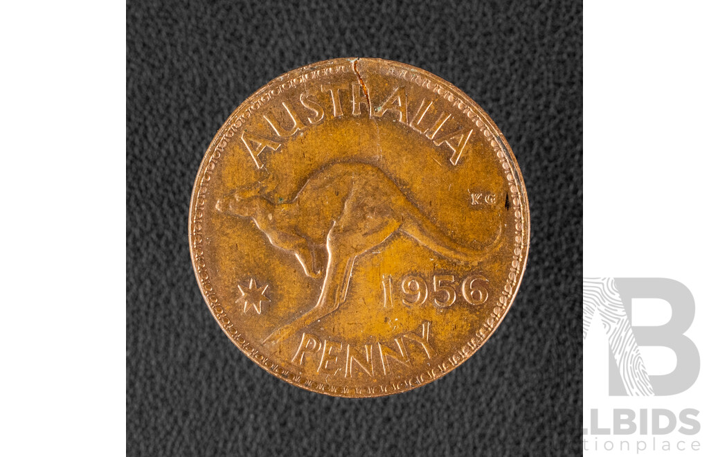 Australian 1956 Penny, Planchet Crack