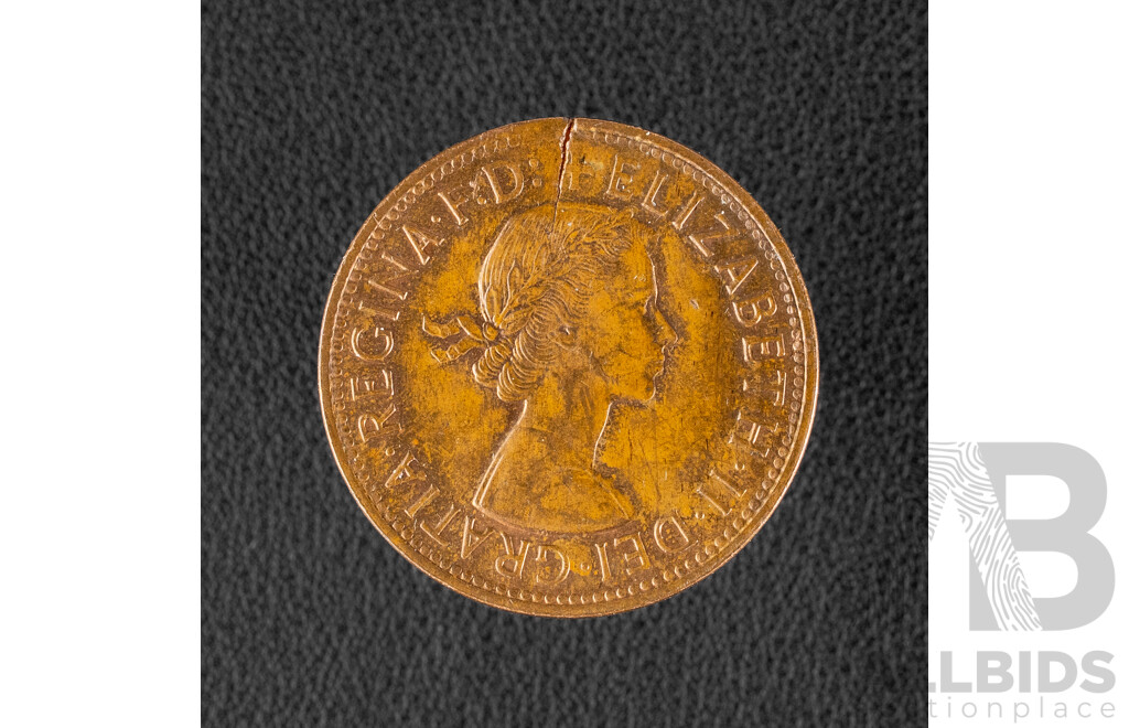 Australian 1956 Penny, Planchet Crack
