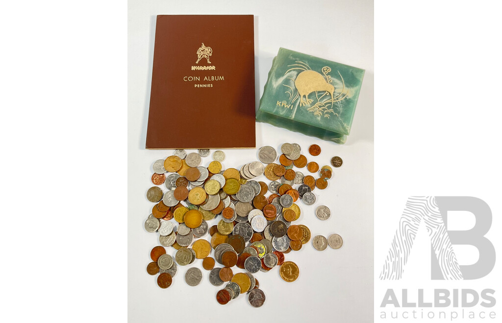Collection of International Coins with New Zealand Penny Album
