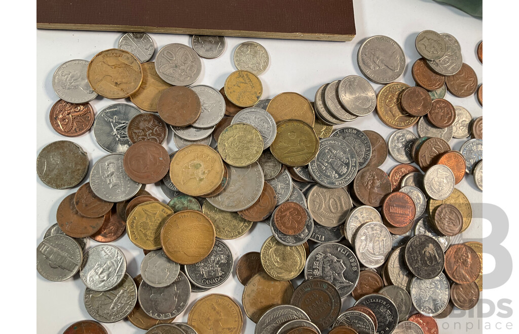 Collection of International Coins with New Zealand Penny Album