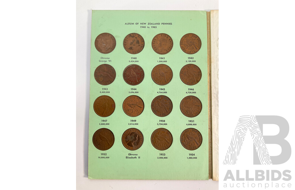 Collection of International Coins with New Zealand Penny Album