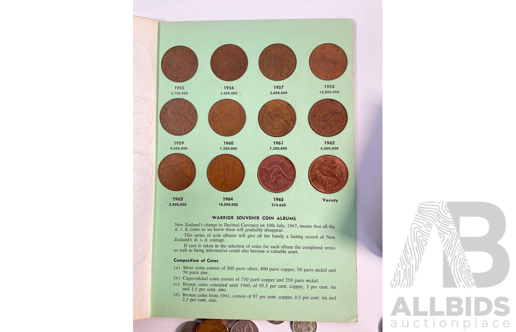 Collection of International Coins with New Zealand Penny Album