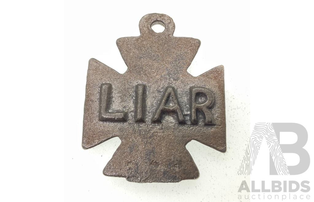 Replica British World War One Propaganda Medal, Spoof Iron Cross - For Brave Deeds/Liar